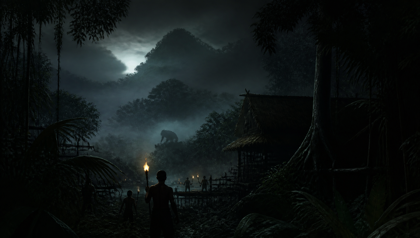 Death Whisperer: Saming the Werebeast poster-style image with jungle horror mood