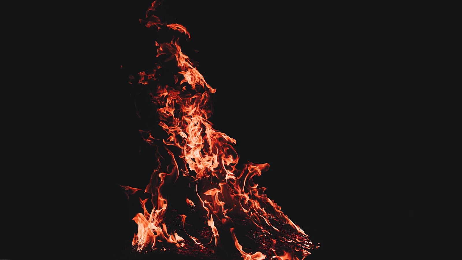 Intense Orange Campfire Flames - Low Light Photography 5K Wallpaper (6016x3384)