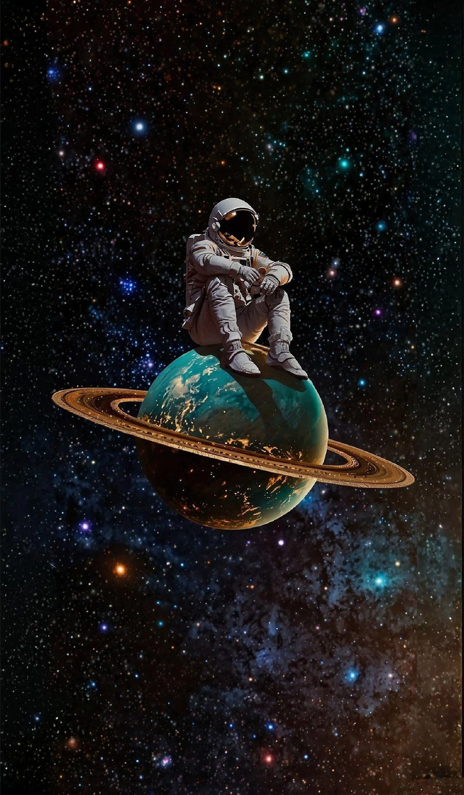 Astronaut Sitting On Saturn - Digital Art Full HD iPhone Wallpaper (1197x2048)
