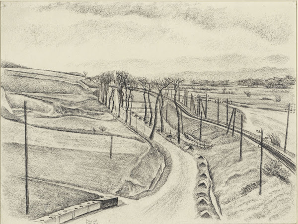 Landschap met weg en trambaan 1931