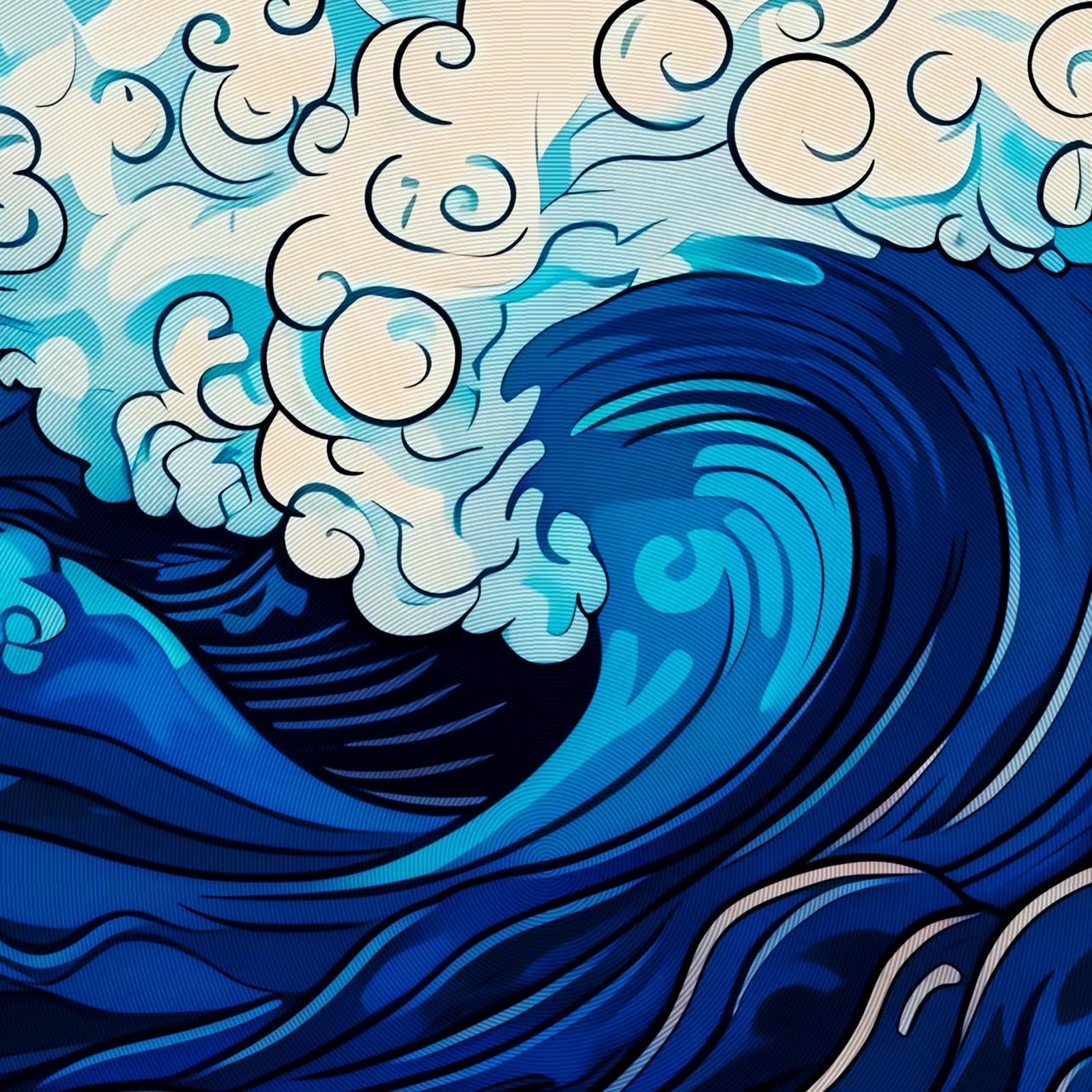 Download Stylized Japanese Blue Waves Full HD iPhone