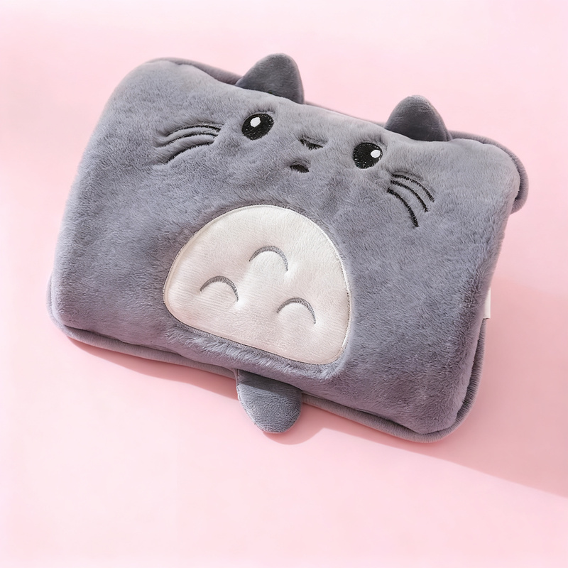 Electric hot water bottle with plush cover