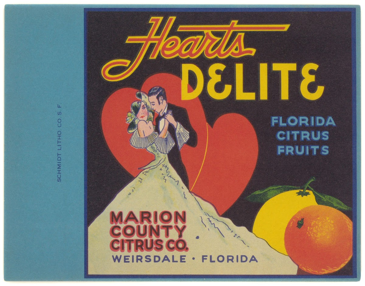 Hearts Delite Florida Citrus Fruit Label 1930s