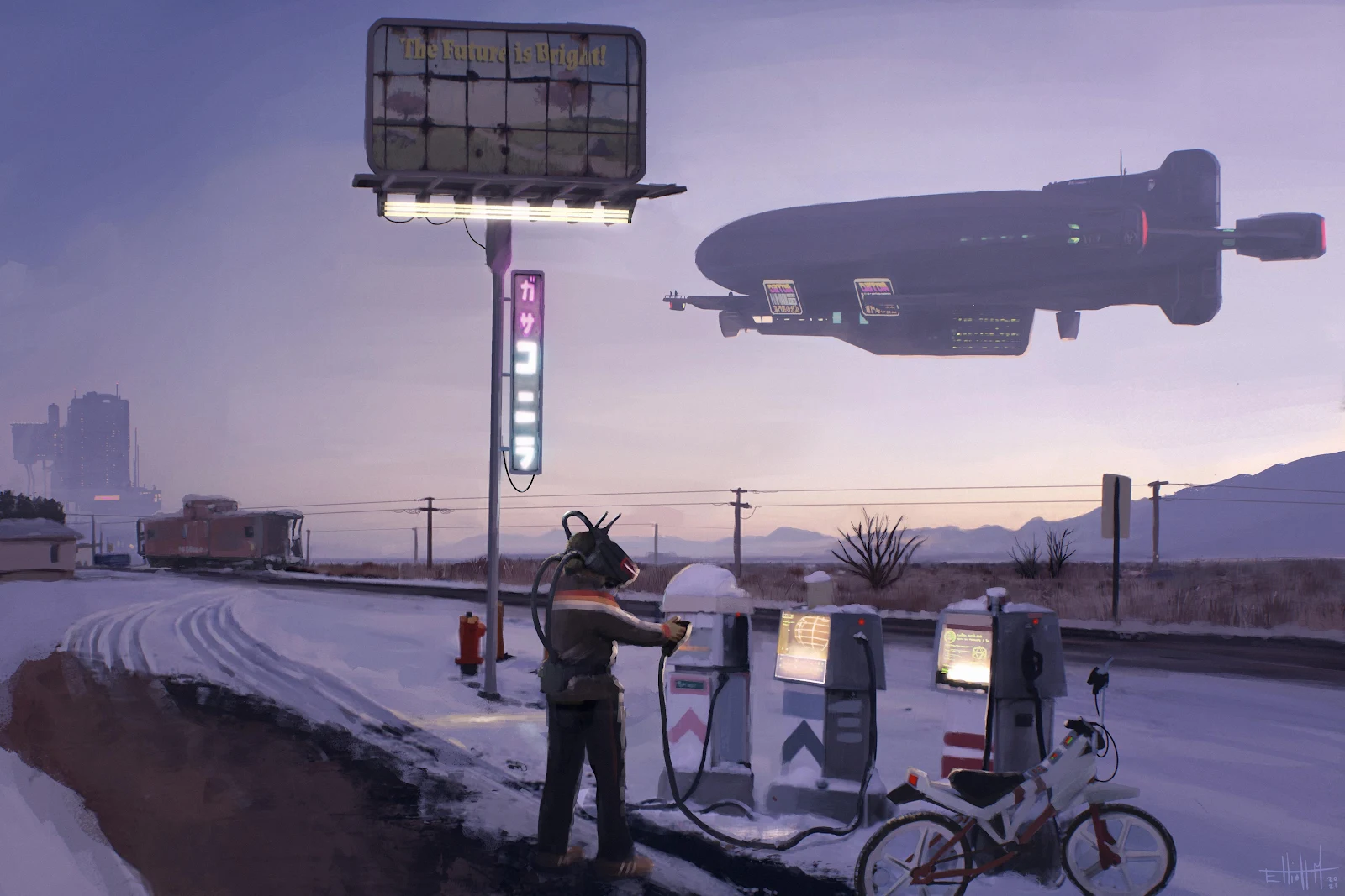 Futuristic Roadside Charging Station - Digital Concept Art 4K Wallpaper (4608x3072)