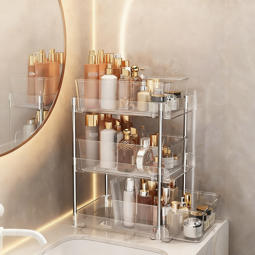 Transparent storage box for cosmetics and small items