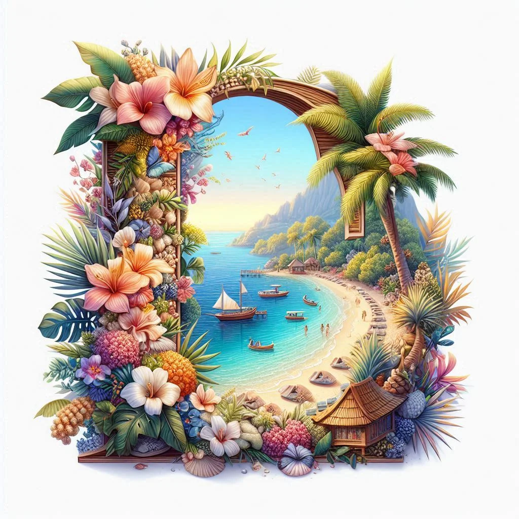 La letra B, bella y elegante, decorada con un hermoso paisaje de playa.