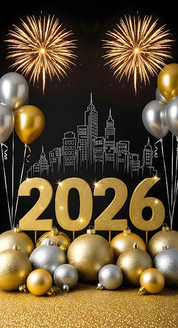 Luxurious Gold Silver 2026 Celebration with Ornaments and Fireworks - Free mobile Wallpaper