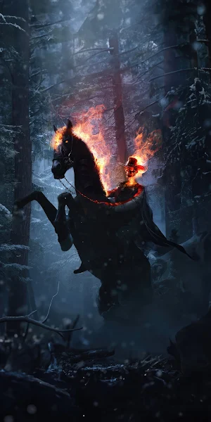Horseman, Fire, Forest, Skull 4K iPhone Wallpaper Background