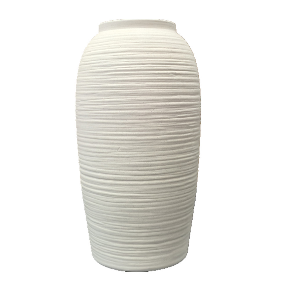 Keramikblumenvase mit Rillen, modern, Weiß