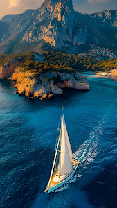 Sailboat Navigating Turquoise Ocean Near Majestic Coastal Cliffs