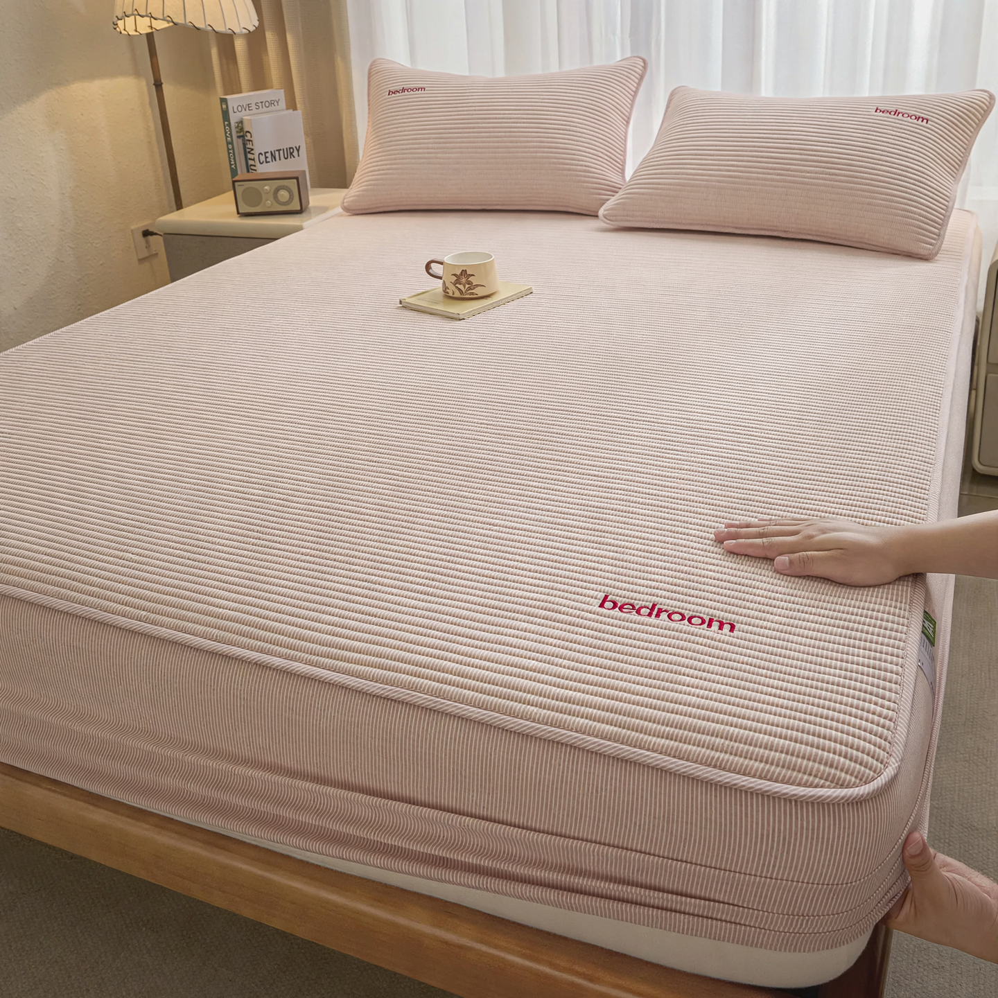 Cotton padded fitted sheet, 100% cotton