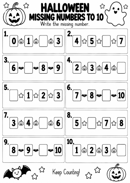 Halloween Missing Numbers to 10