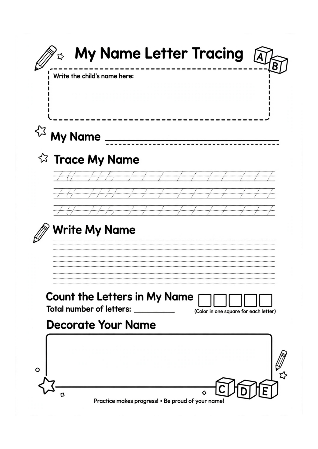 My Name Letter Tracing Worksheet