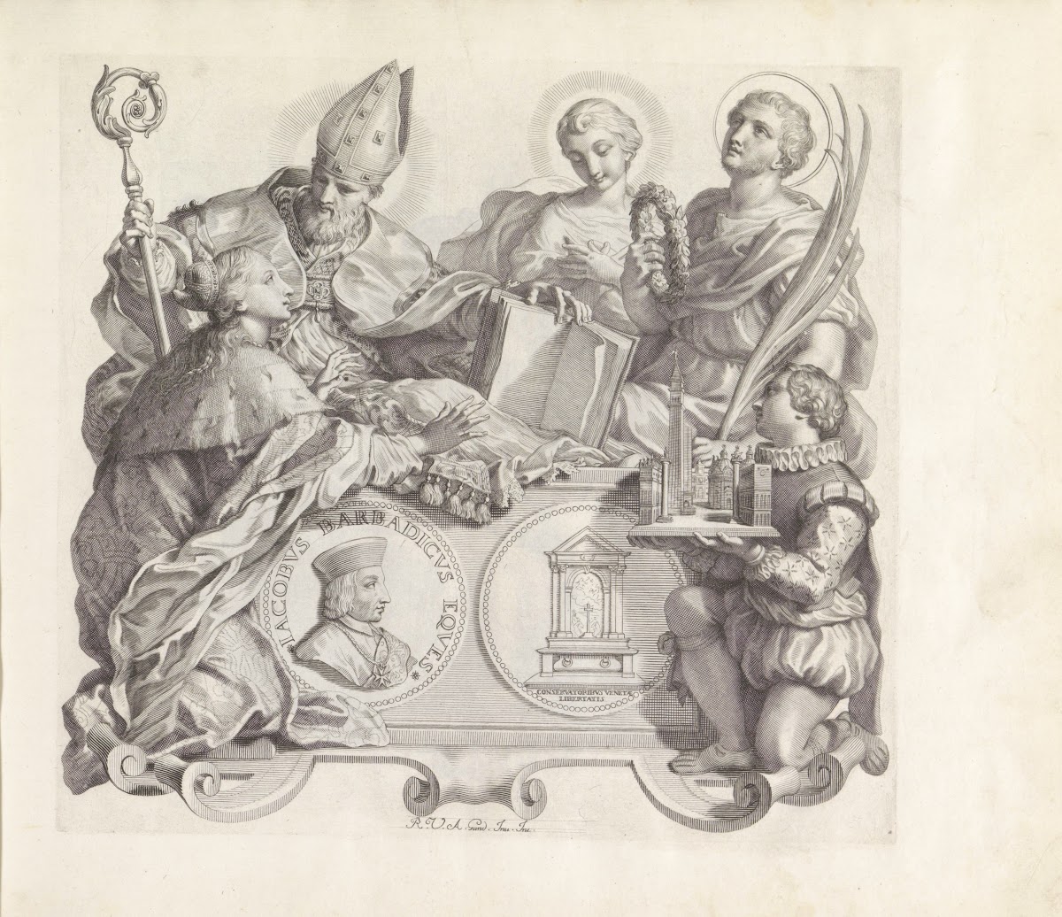 Portret Van Jacopo Barbarigo Met Een Knielende Vrouw Als Personificatie Van Vene