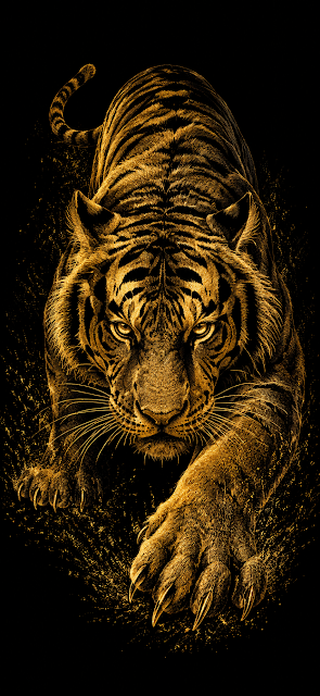 Intricate Gold Foil Scratch Art Tiger on Black Background - Free mobile Wallpaper
