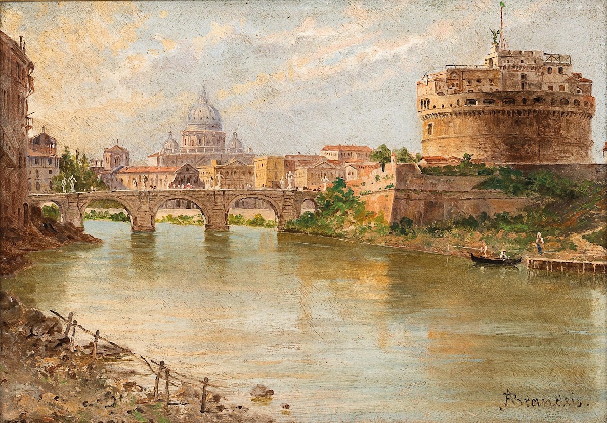 Rome a View of Castel SantAngelo with St Peters Basilica in the Distance