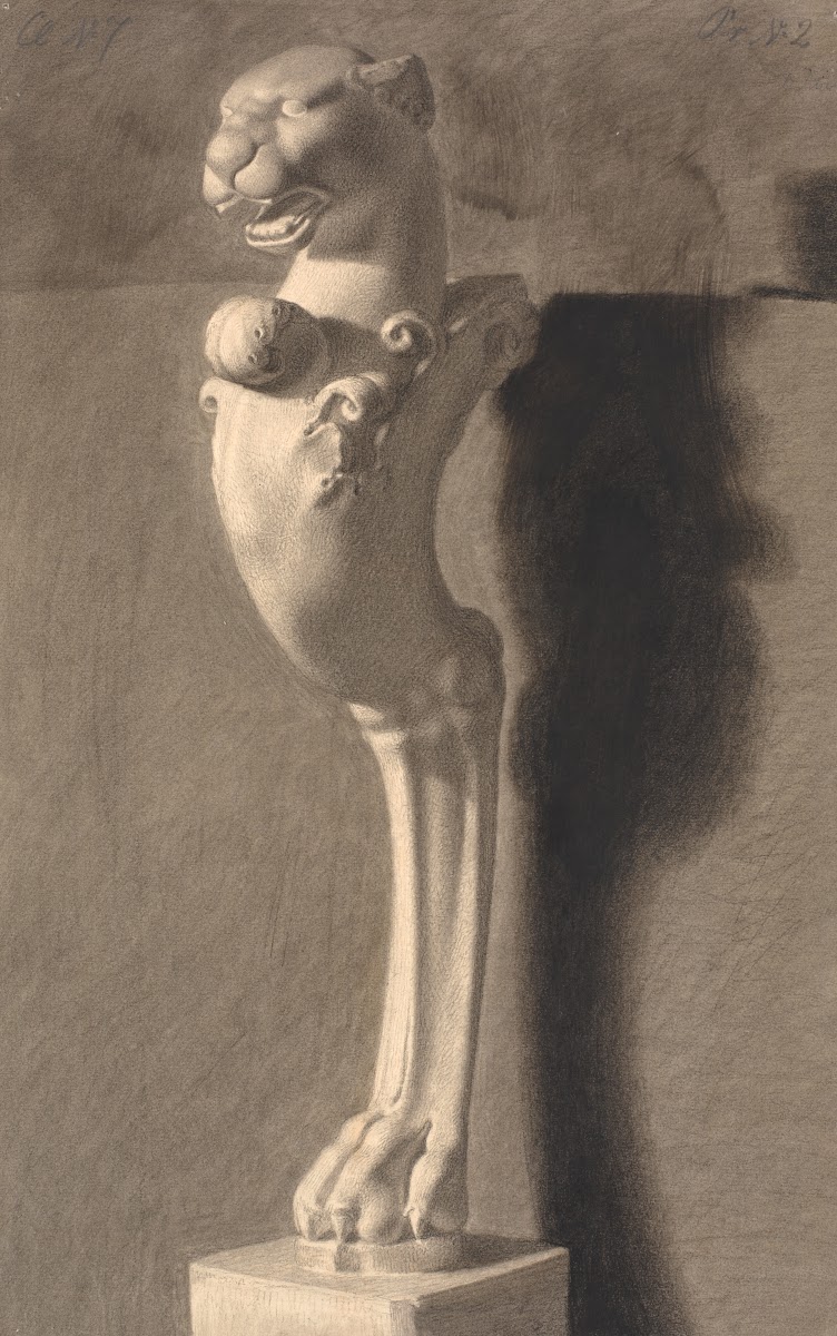 Tegning Efter Gips Kopi Efter Antik Skulptur Ornament Med Løvehoved Og  Fod 1871