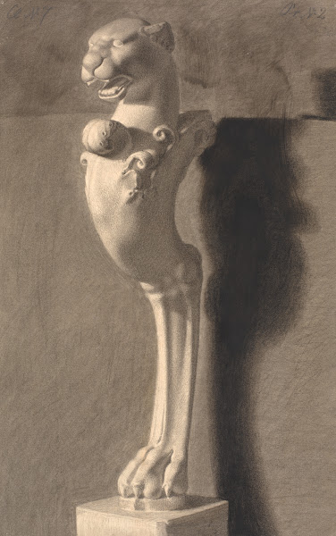 Tegning Efter Gips Kopi Efter Antik Skulptur Ornament Med Løvehoved Og  Fod 1871