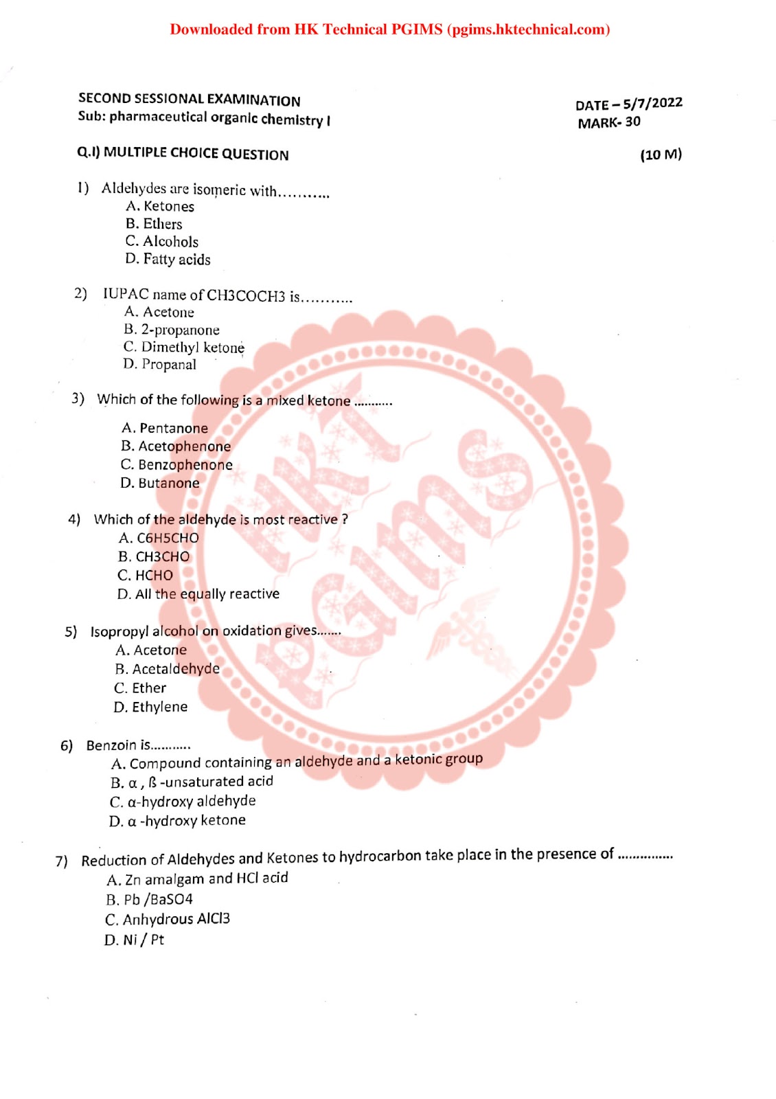 pharmaceutical organic chemistry -। 2nd sissonal  S.P.B.C.COP 2nd Semester B.Pharmacy Previous Year's Question Paper,BP202T Pharmaceutical Organic Chemistry I,BPharmacy,Previous Year's Question Papers,BPharm 2nd Semester,Sharada kadu - S.P.B.C.COP,