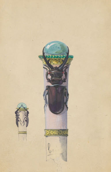 Ontwerp voor een wandelstokknop met twee vliegende herten c 1905