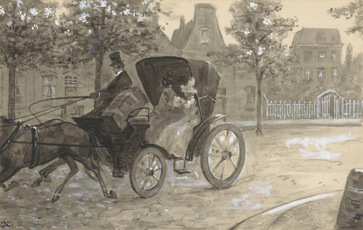 Twee vrouwen in een paardenkoets 1901