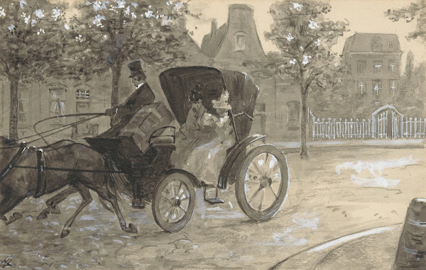 Twee vrouwen in een paardenkoets 1901