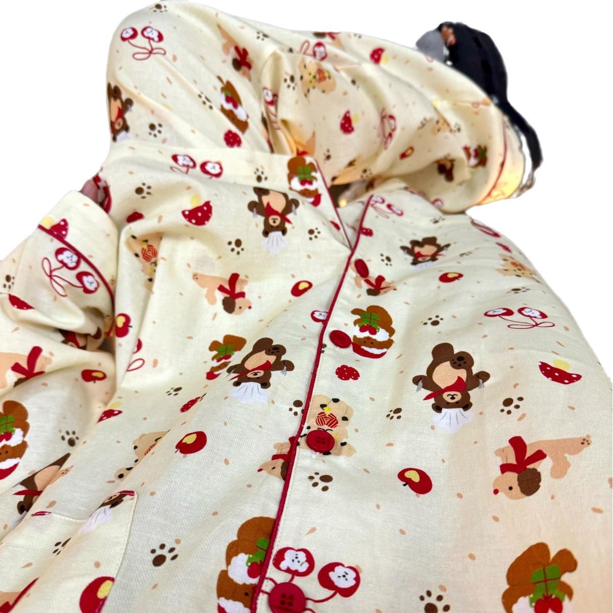 Women's Pajama Set, Cotton, Brushed, Bear Motif