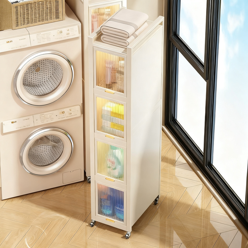 Narrow drawer cabinet for nooks and gaps
