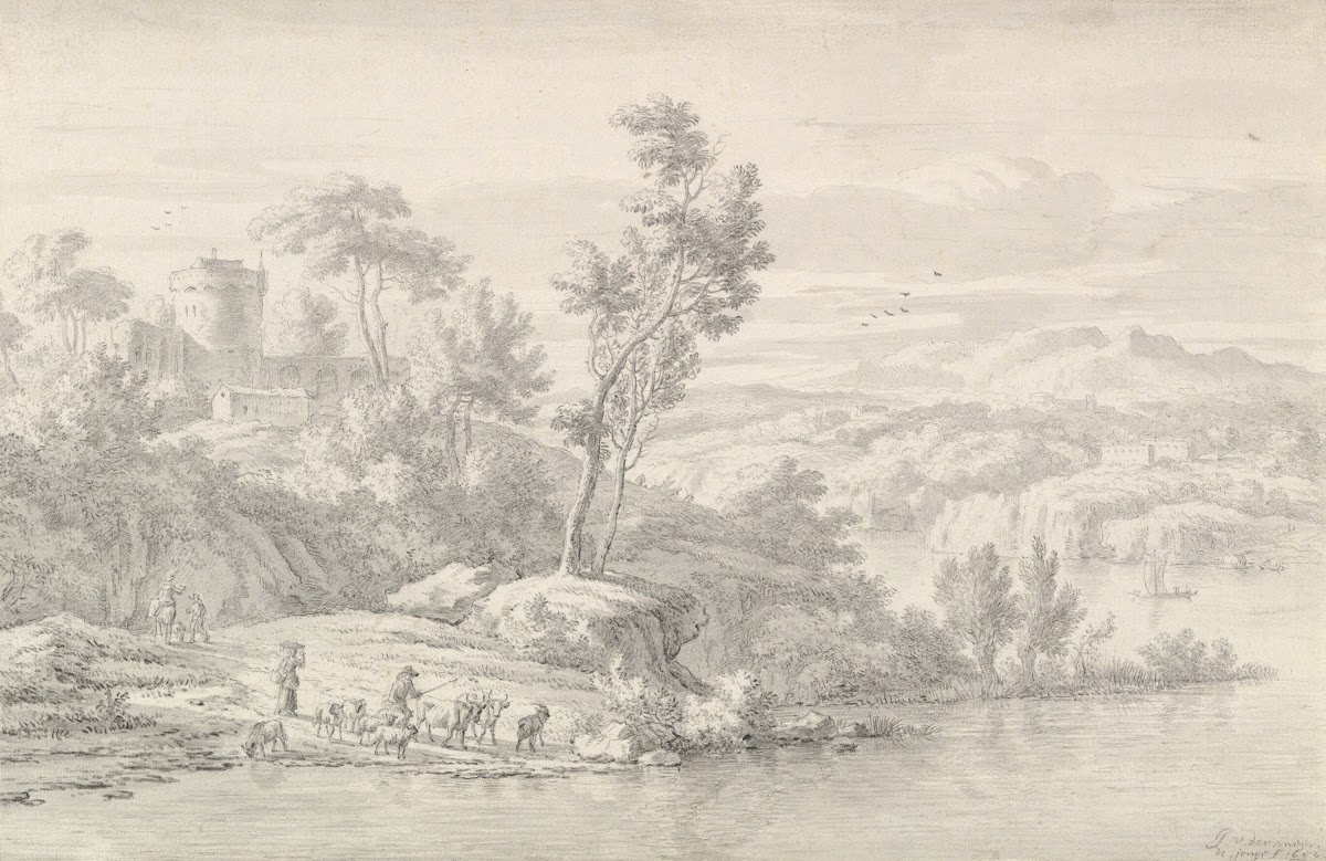 Southern Landscape with Figures and Cattle at a River 1686
