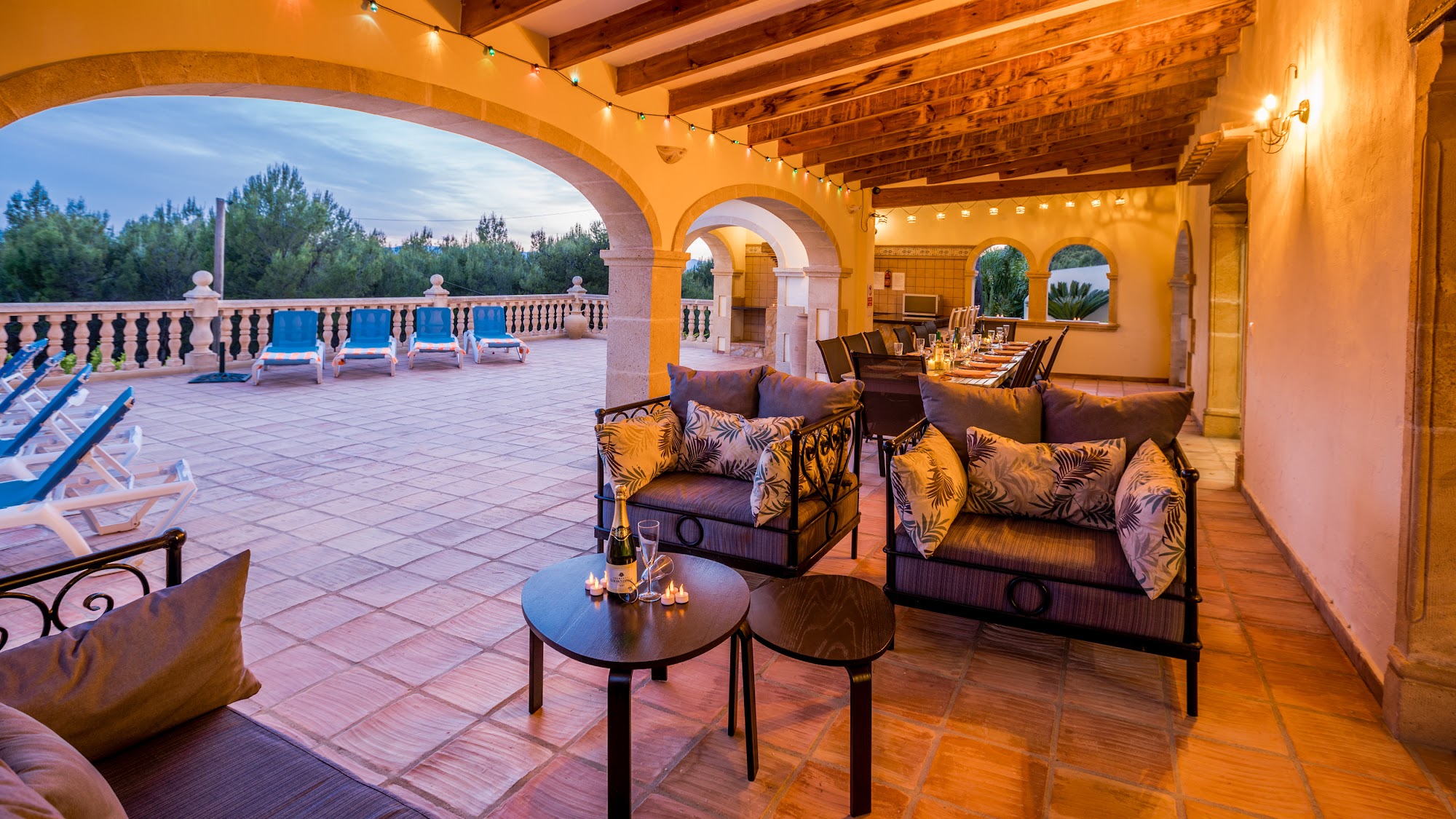 Tiled terrace overlooking the garden