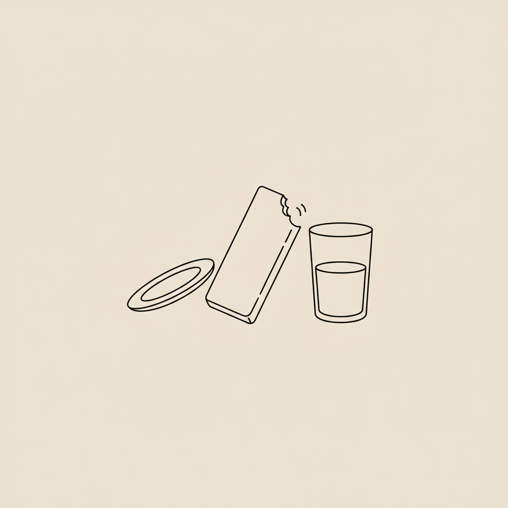 Minimalist line illustration of a nutrition bar, plate, and water glass on beige background — which bar is best for weight loss