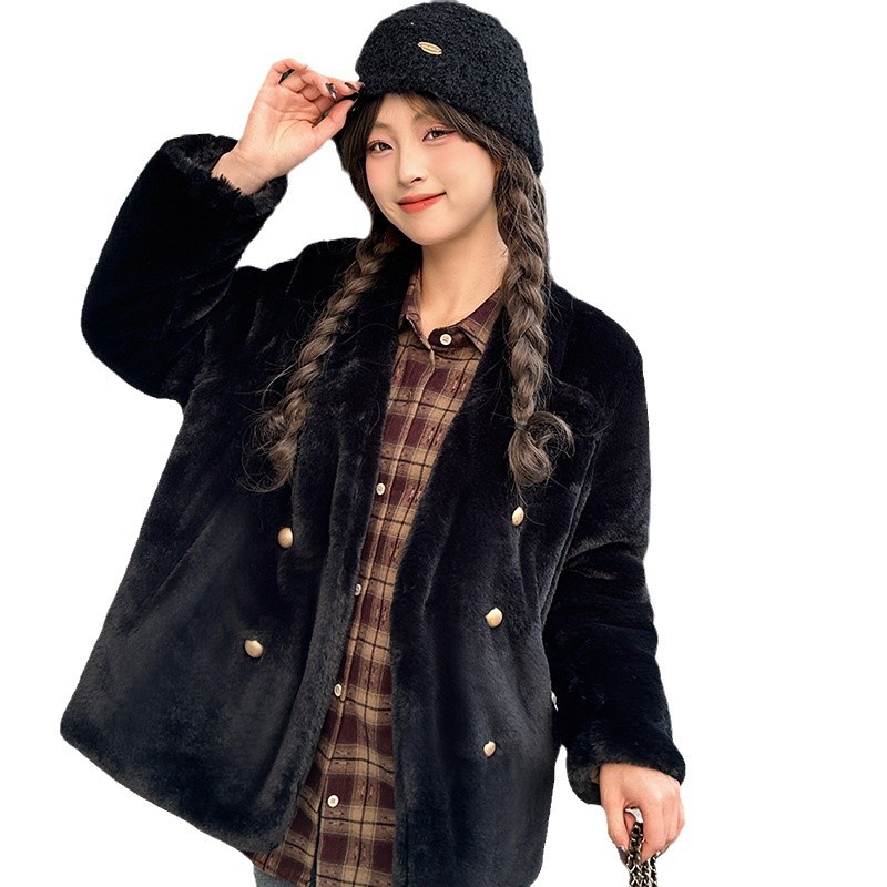 Damen-Plüschjacke mit V-Ausschnitt, warm und winddicht