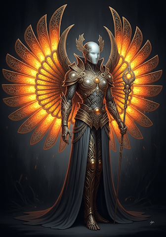 Ornate Golden Cyber-Angel Guardian