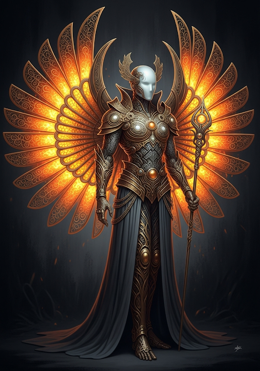 Ornate Golden Cyber-Angel Guardian