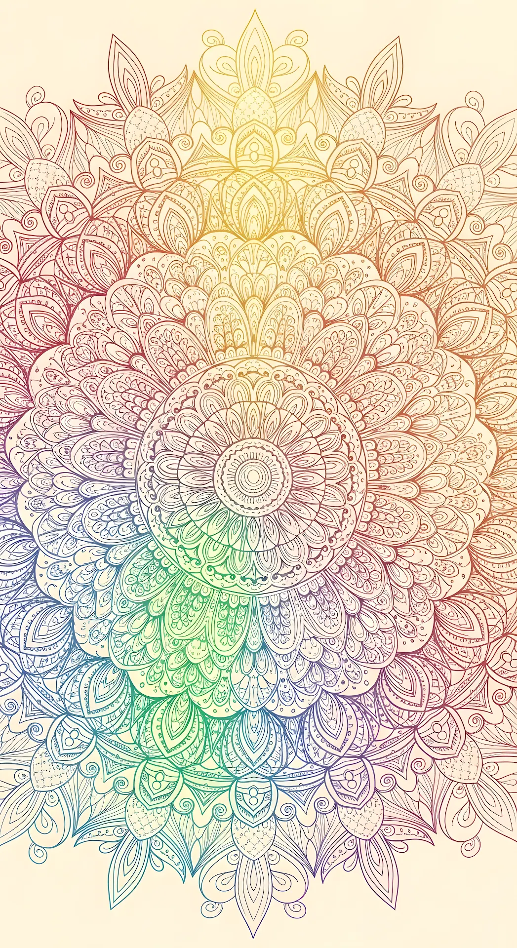 Rainbow Gradient Intricate Mandala Line Art Design - Free 4K mobile Wallpaper