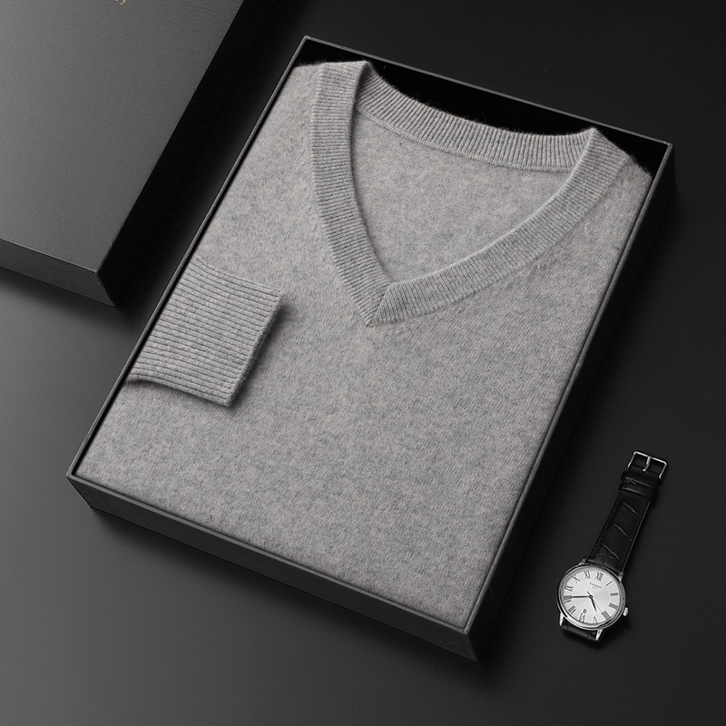 Herren-Wollpullover, V-Ausschnitt, Business-Stil