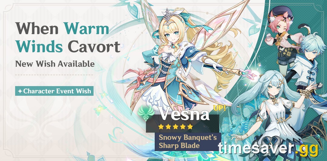 Official Genshin Impact banner for the Character Event Wish When Warm Winds Cavort, the first banner that goes live after Version 7.1 maintenance