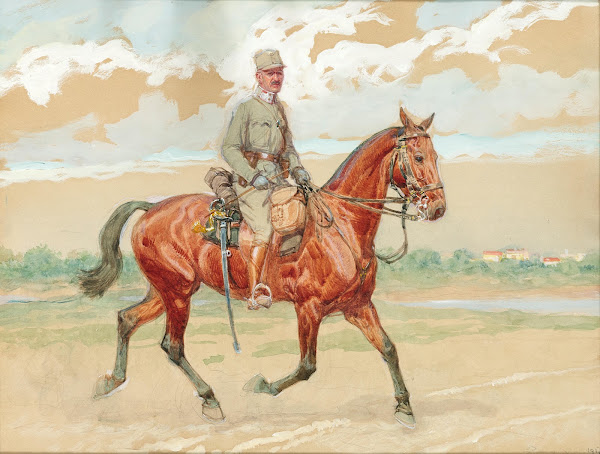 A soldier on horseback in a river landscape 1917