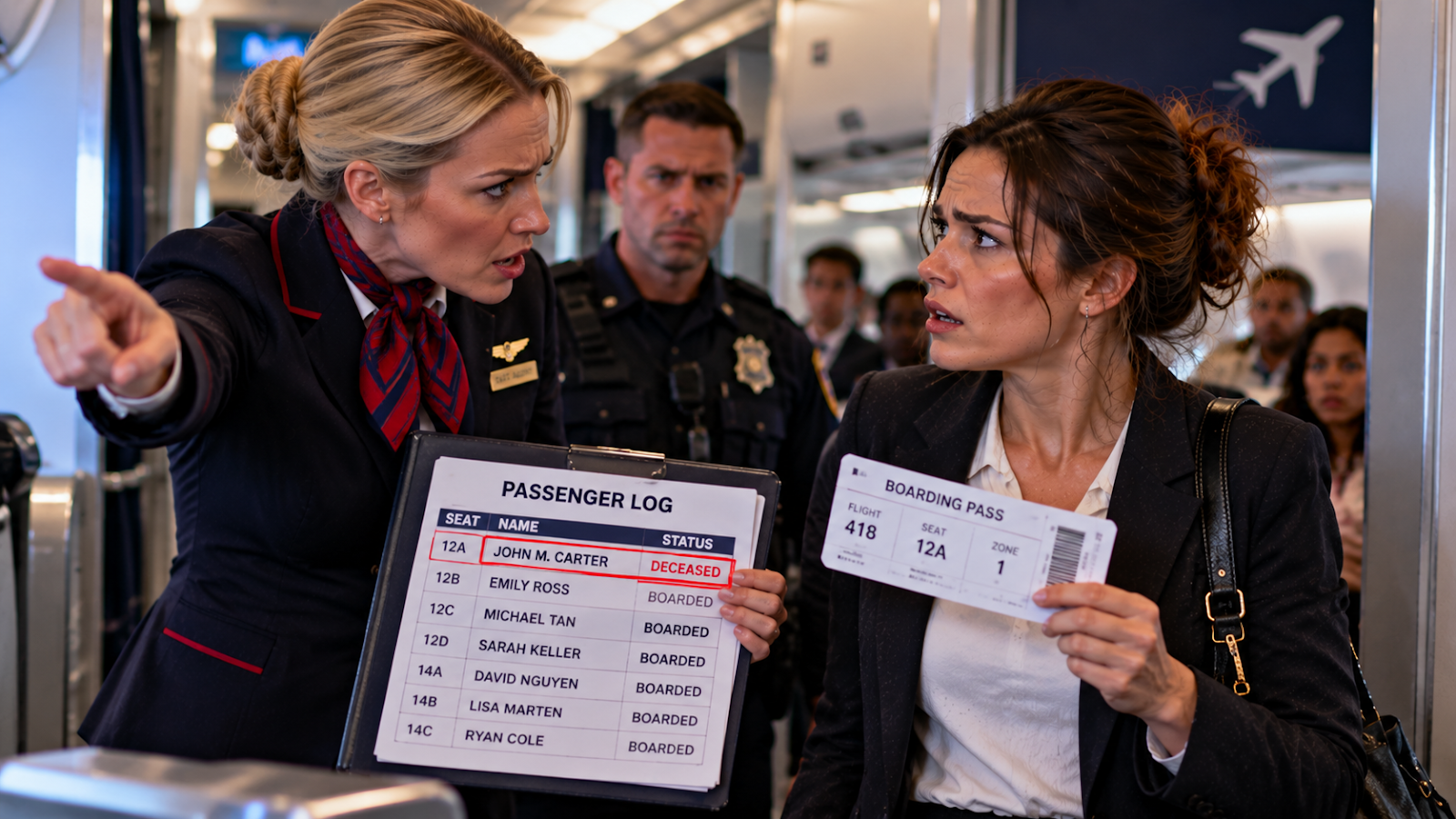 While I was standing in the jet bridge with my ten-year-old daughter after being removed from the first-class seat