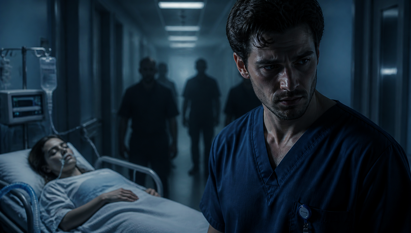Stolen Heartbeats review image with a tense hospital setting and Anabel in a dim, uneasy frame