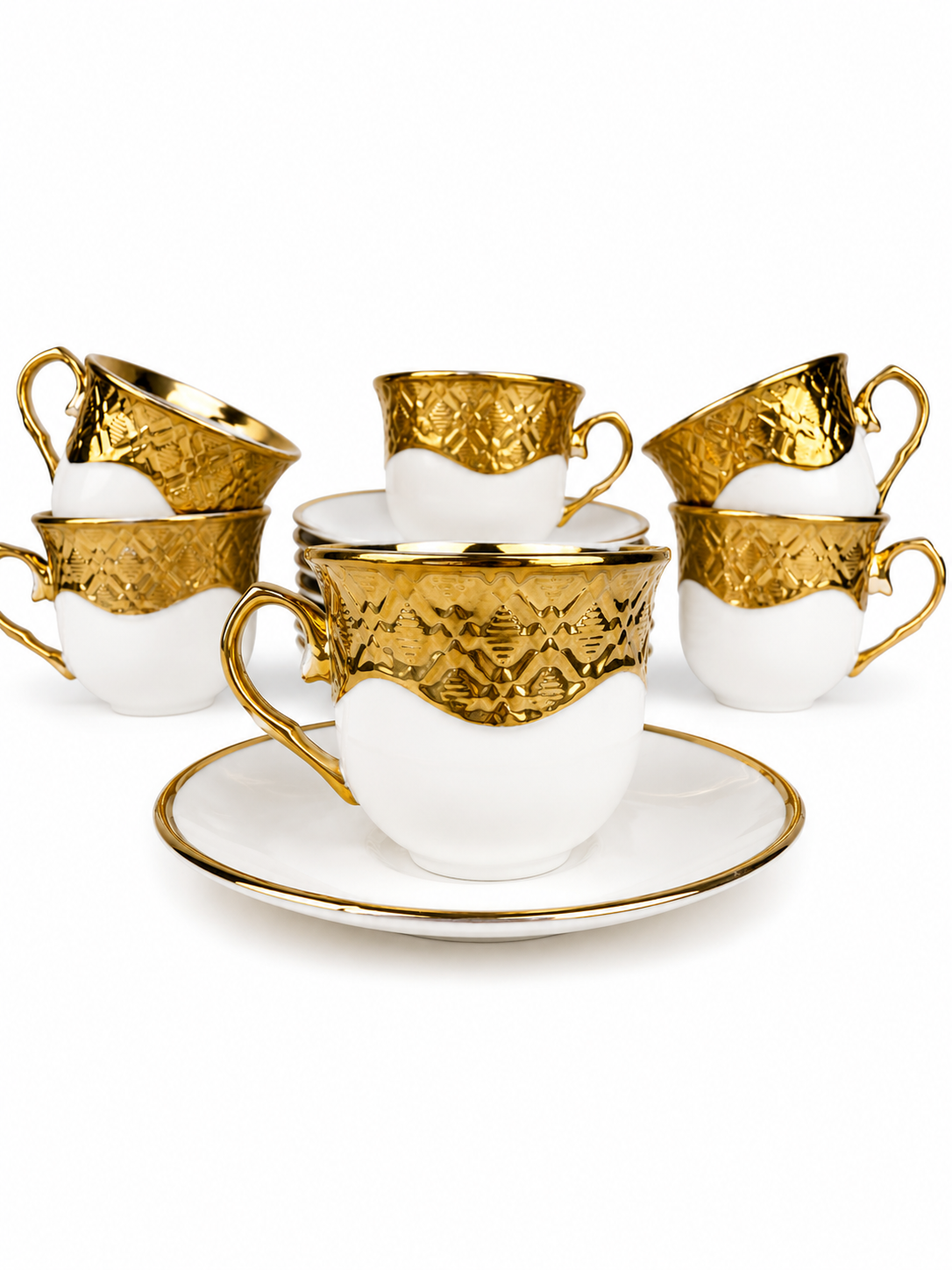 Set De Pocillos Con Plato Borde Dorado X 6 De 4.2 Pulgadas — imagen 1
