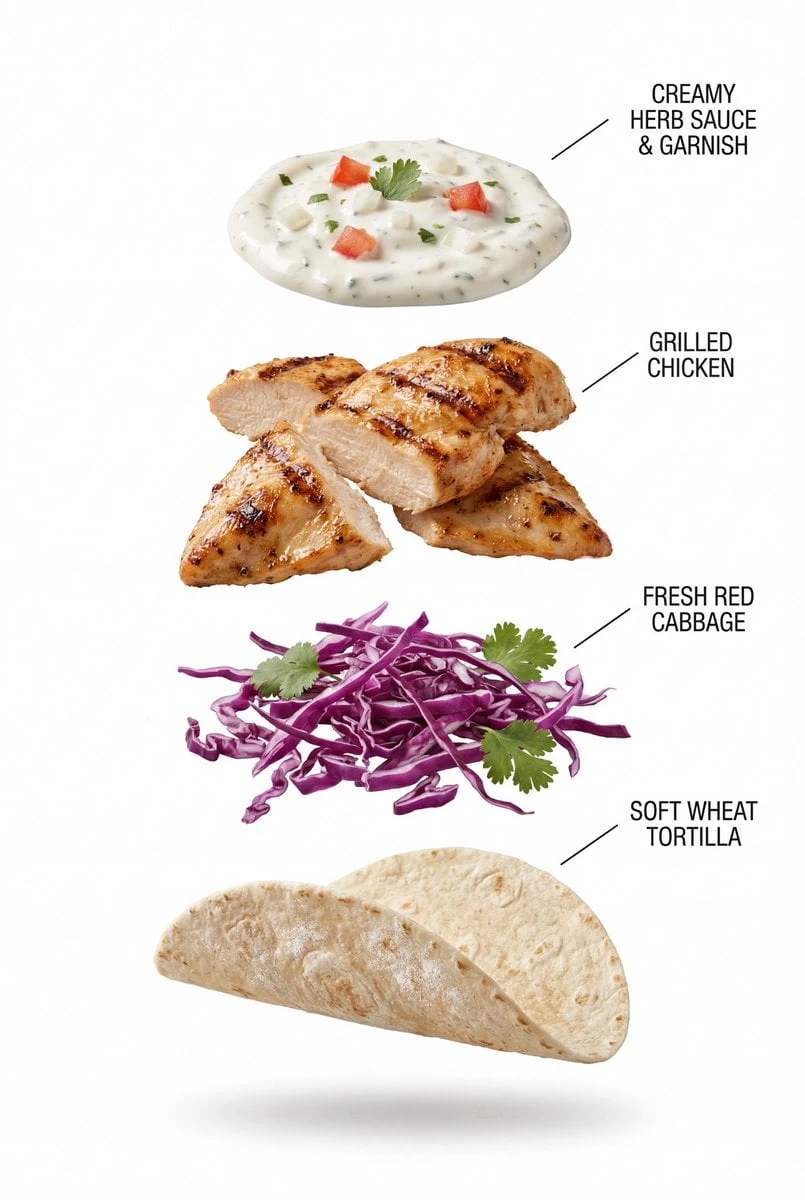 Fotografía profesional de alta calidad de un taco de pollo a la parrilla relleno de jugoso pollo a la parrilla...