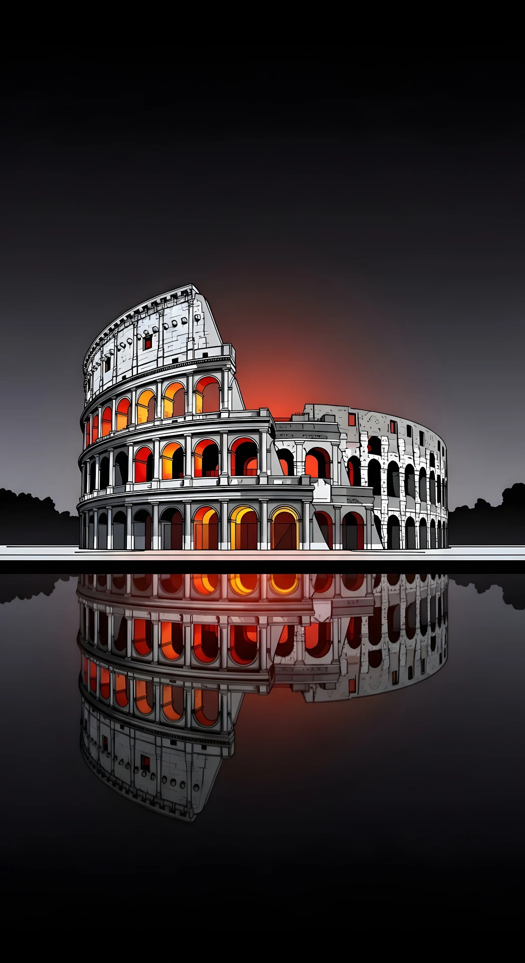 Graphic Illustration of Roman Colosseum with Fiery Reflection - Free 4K mobile Wallpaper