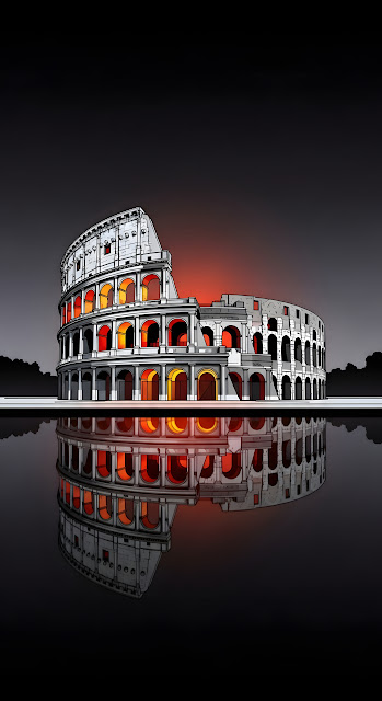 Graphic Illustration of Roman Colosseum with Fiery Reflection - Free mobile Wallpaper