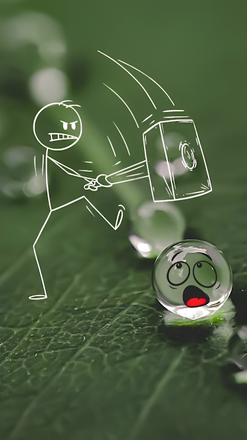 Angry Stick Figure Swinging Hammer at Scared Water Droplet - Free mobile Wallpaper