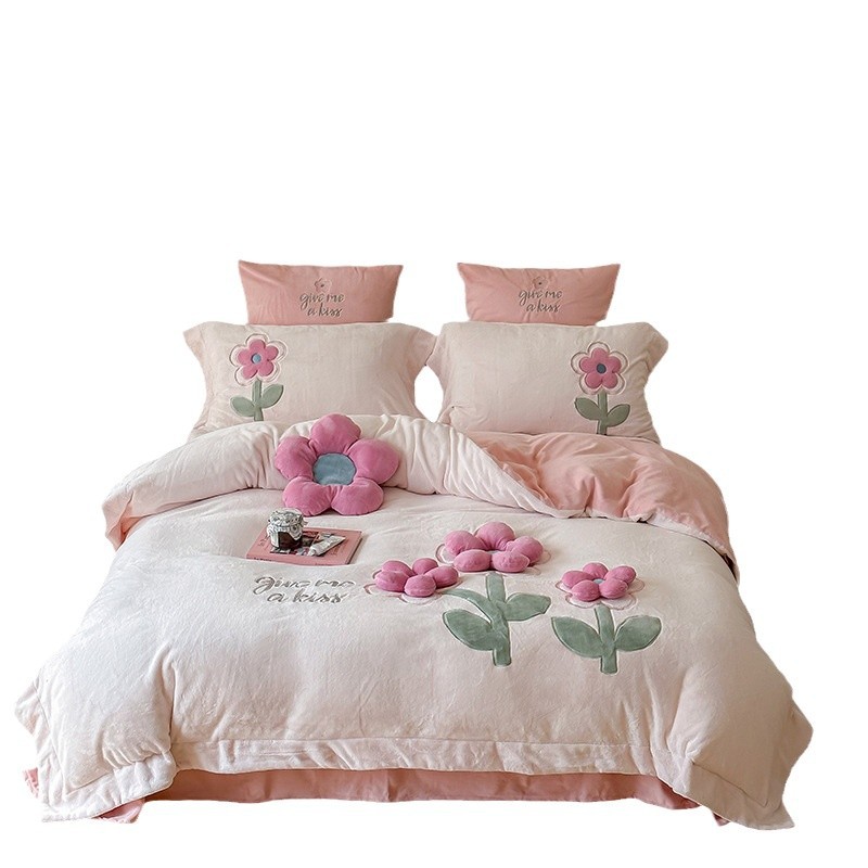 Milk Fiber Bedding Set, 4 pieces, 3D Floral Pattern