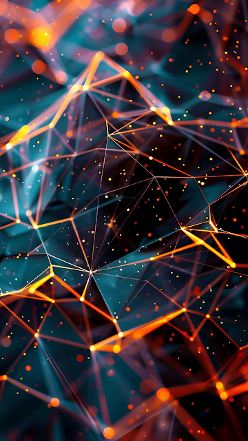 Glowing Geometric Network with Orange and Blue Connections - Free mobile Wallpaper