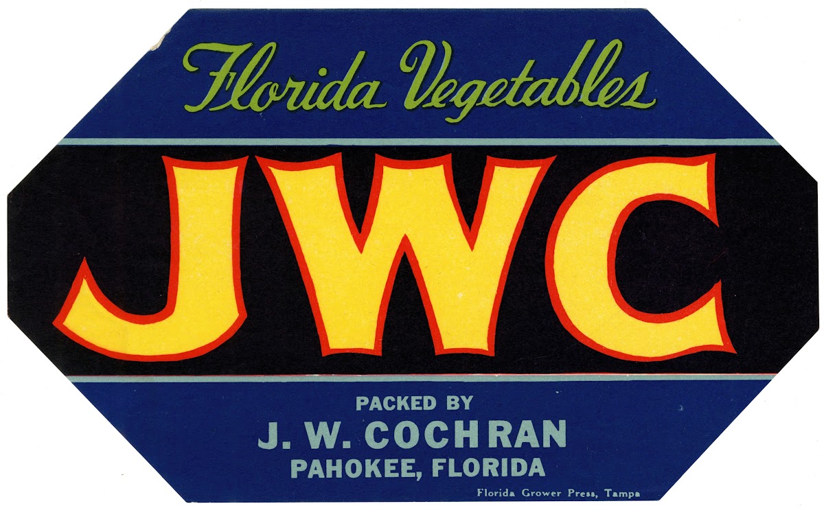 JWC Florida Vegetables Label 1930 1950