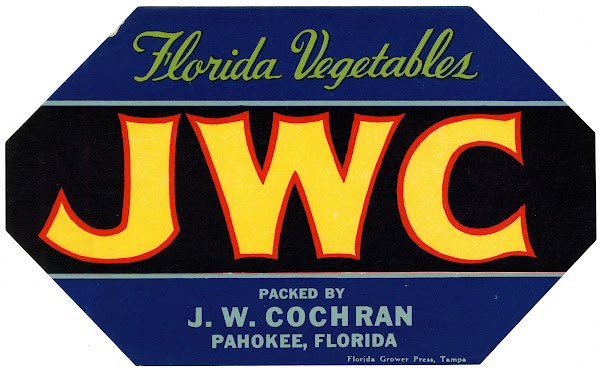 JWC Florida Vegetables Label 1930 1950