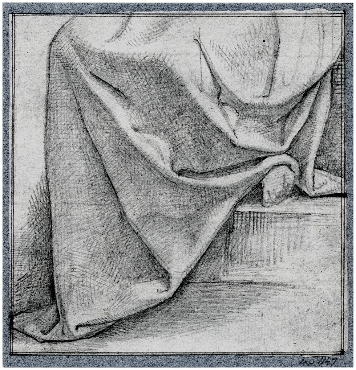 Draperie op het onderlichaam ve zittende figuur